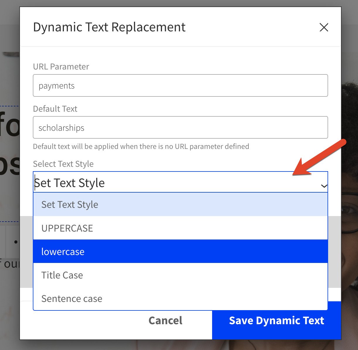 Choose text style from drop-down menu.