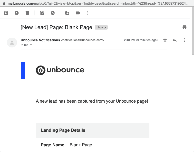 Lead notification email example.